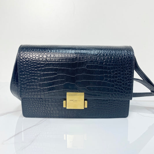 Saint Laurent Calfskin Crocodile Embossed Medium Bellechasse Satchel Bag - Lafayette Consignment