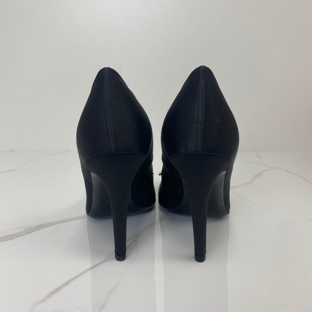 Roger Vivier Heels Black Crystal, Black Silk Blend Satin, Crystal hardware — bottom view