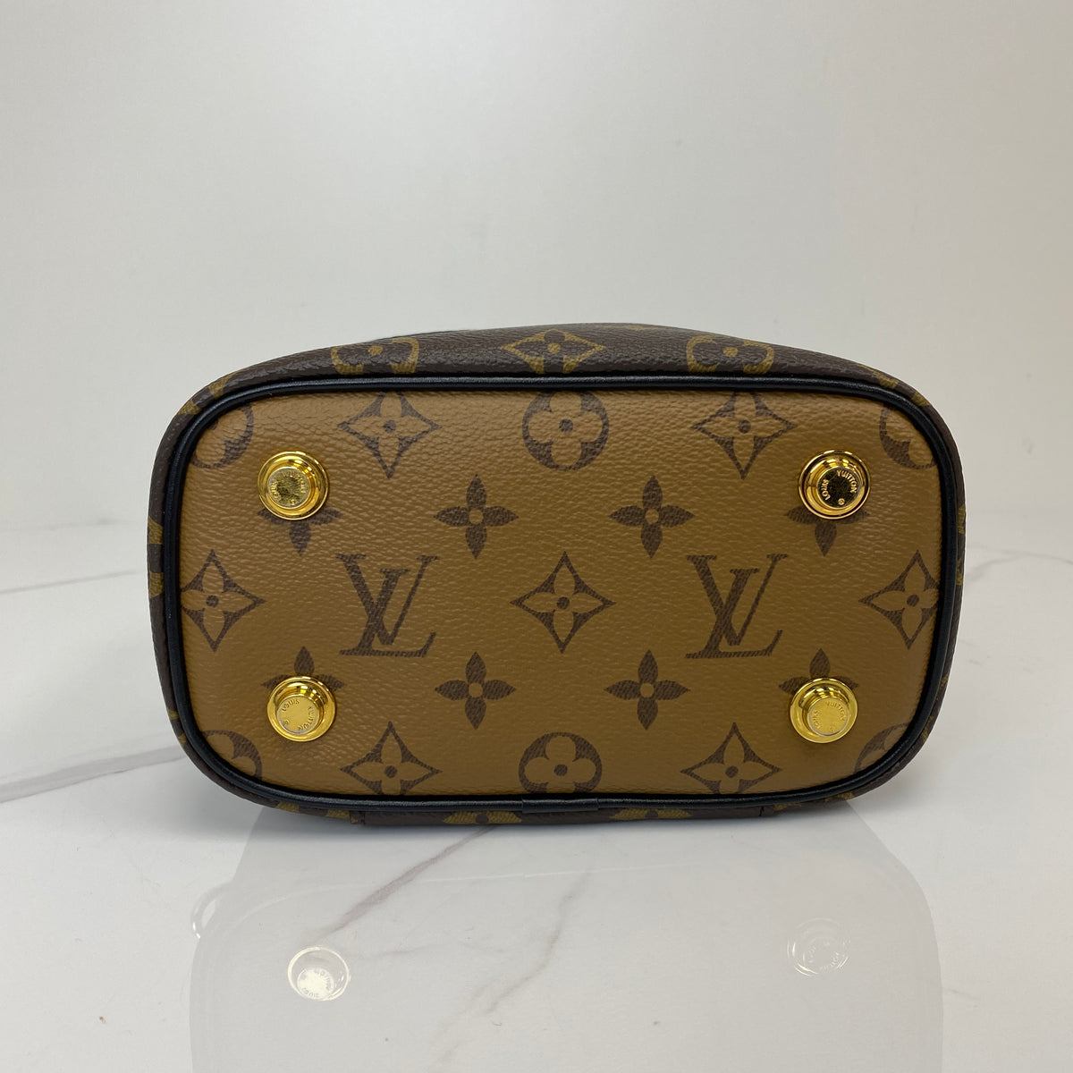 Louis Vuitton Vanity PM, Brown Monogram Coated Canvas, Gold Tone hardware — bottom view
