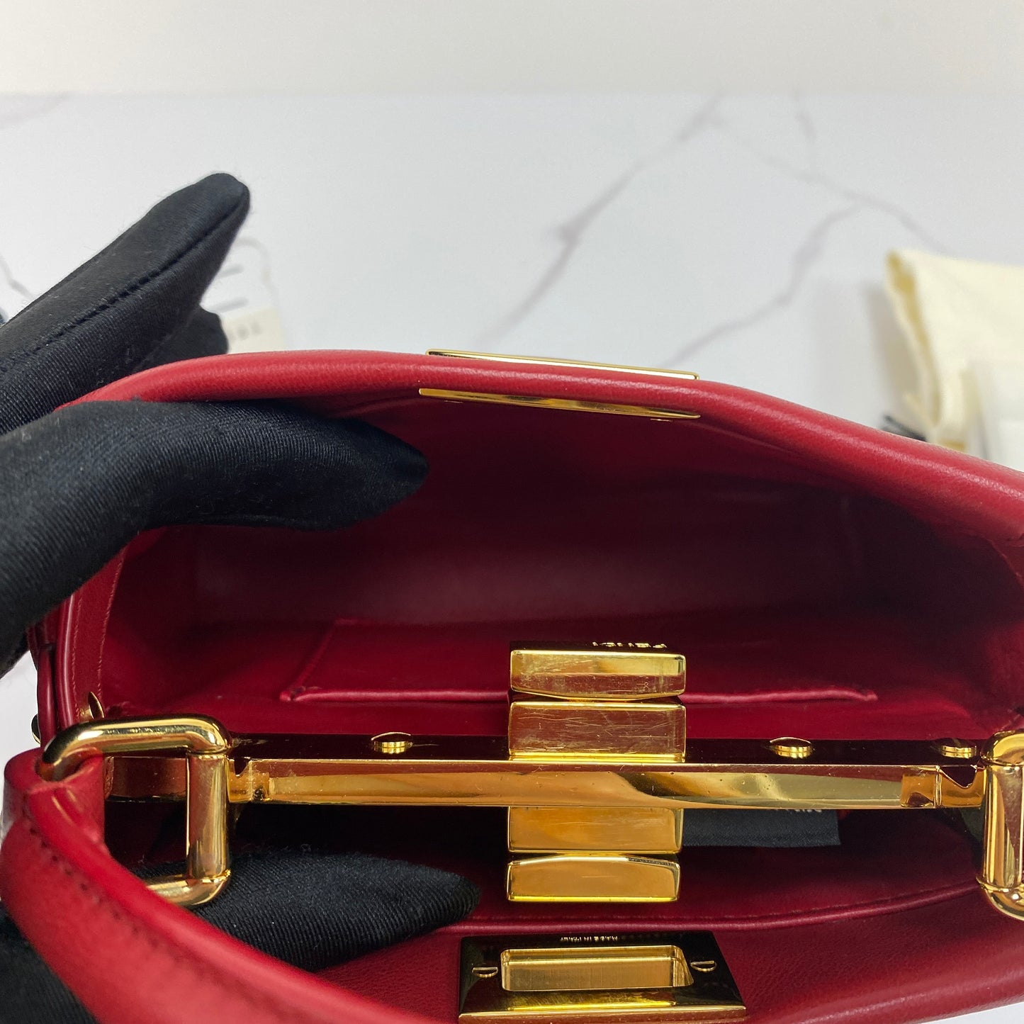 Fendi Nappa Crystal Stars XS Peekaboo Iconic Satchel Fragola - Lafayette Consignment