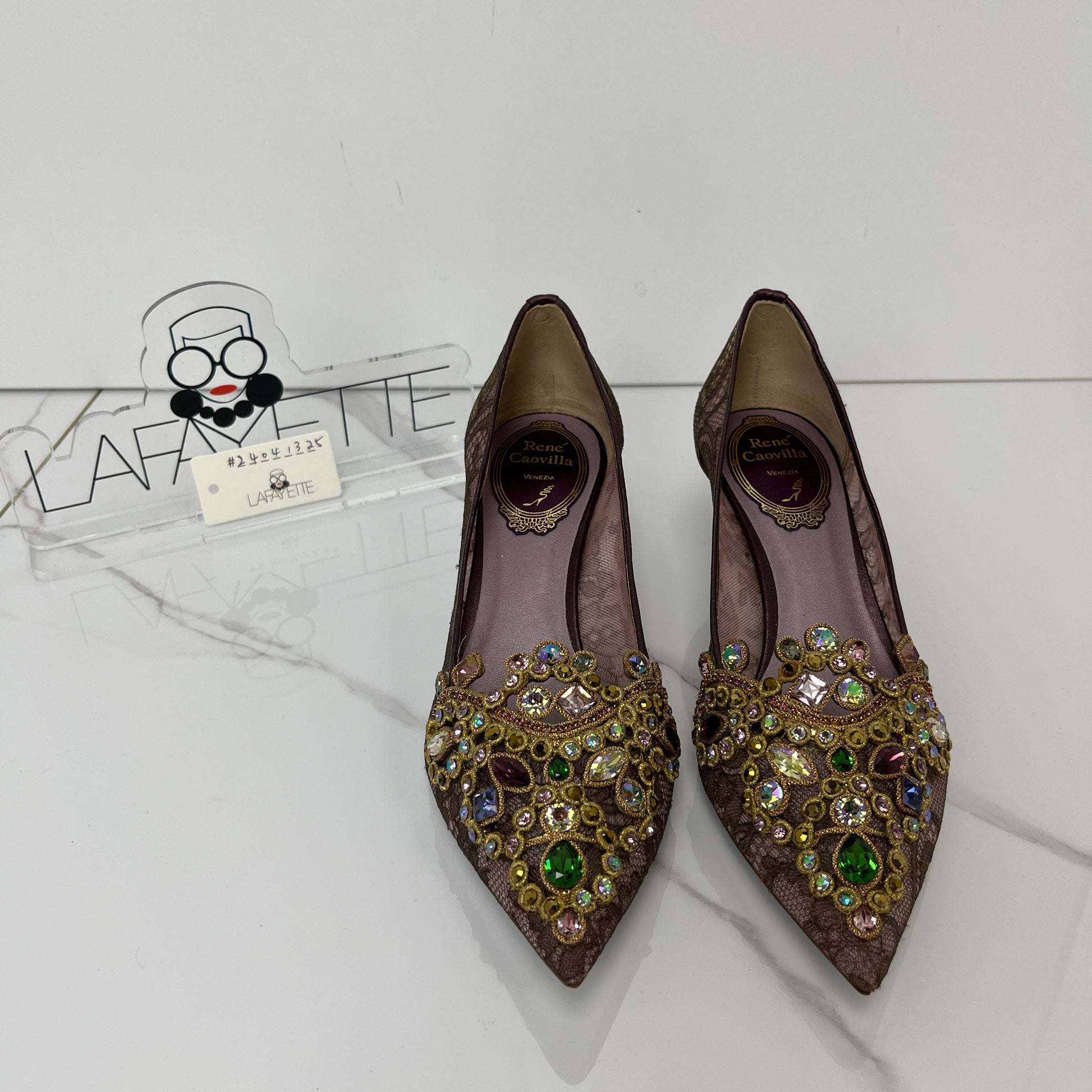 Rene Caovilla Crystal Embroidered Silk Slingback Pumps - Lafayette Consignment