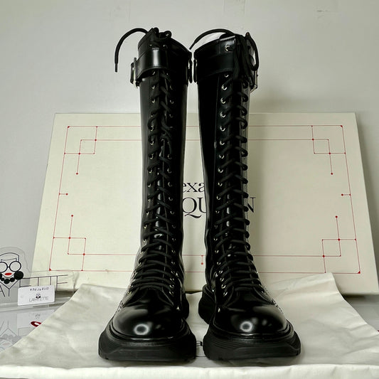Alexander McQueen Women’s Tread Lace-Up Tall Boots - 38