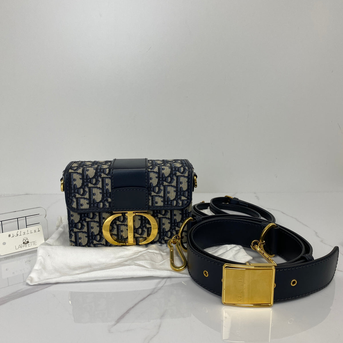 Christian Dior 30 Montaigne Box Bag Blue Dior Oblique, Blue Dior Oblique Jacquard Canvas, Gold Tone — detail view 5