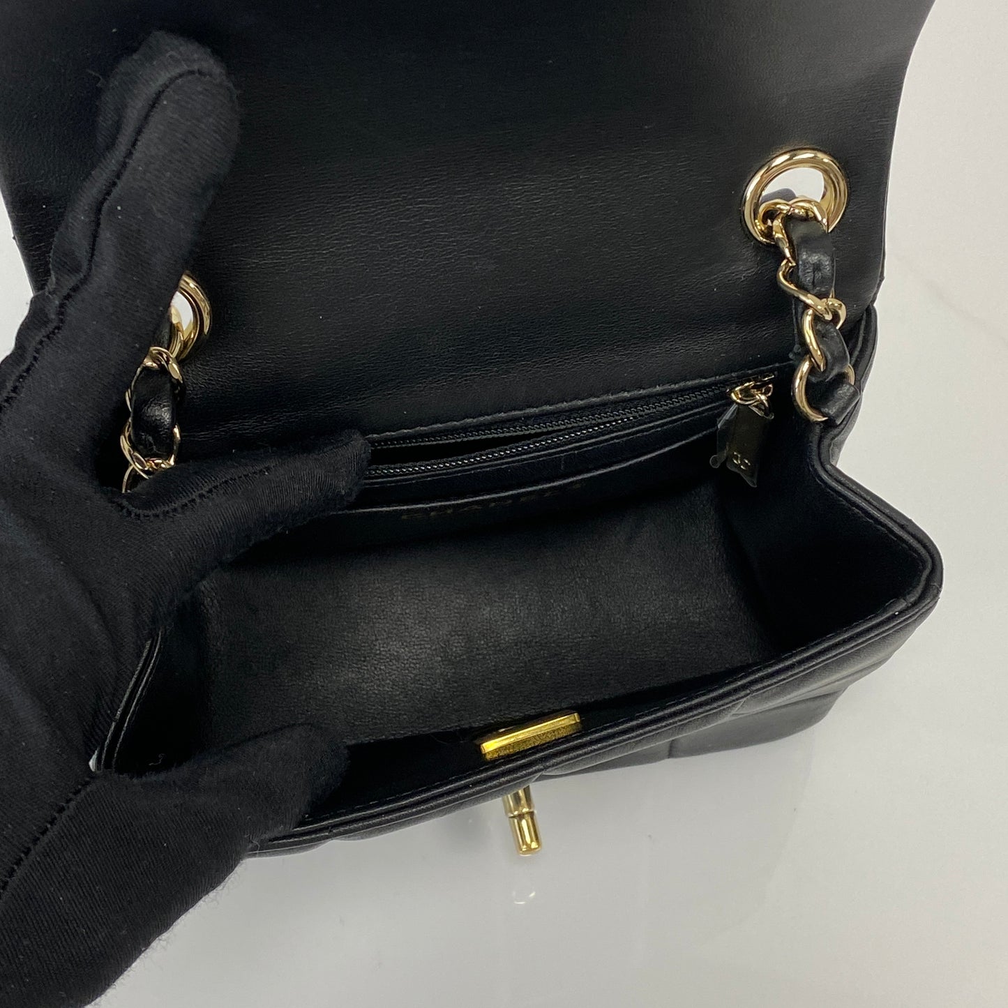Interior of the Chanel 23C mini flap bag