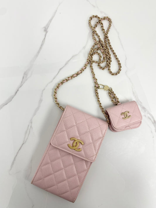 Chanel Caviar Quilted Airpods and Phone Holder - Lafayette Consignment