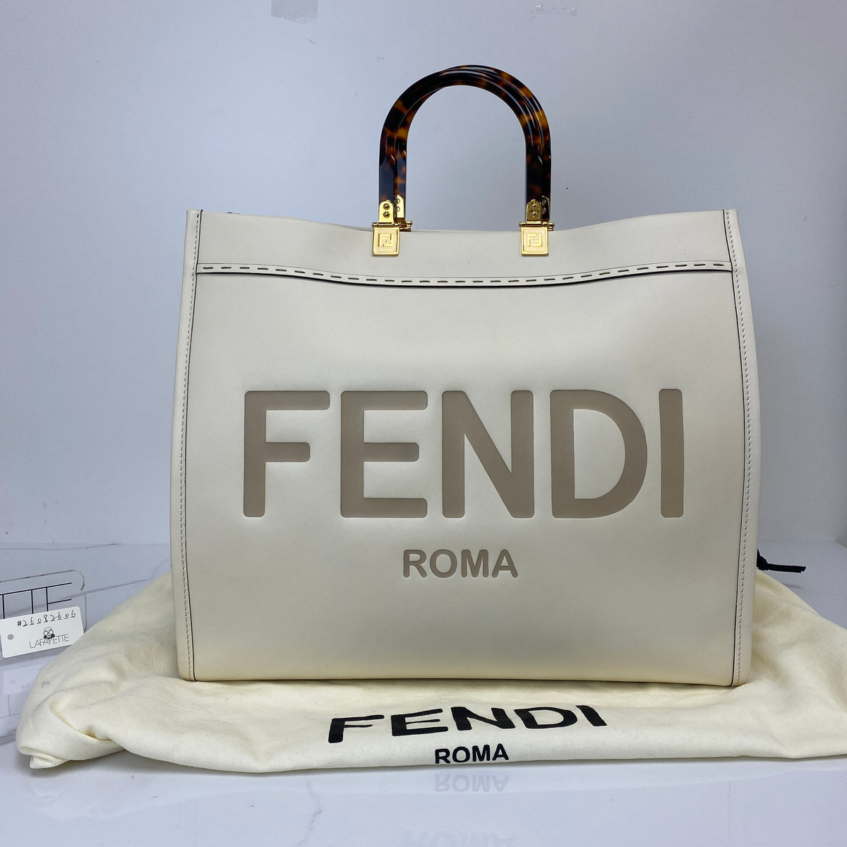 Fendi Sunshine Large, White Calfskin, Gold Tone hardware — front view