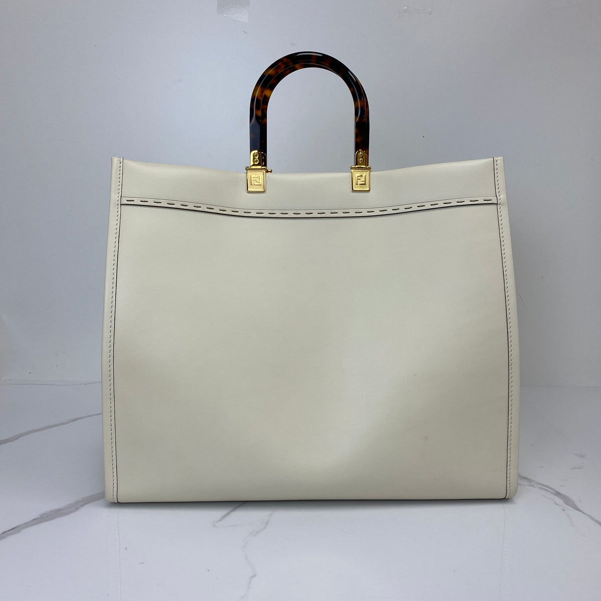 Fendi Sunshine Large, White Calfskin, Gold Tone hardware — back view