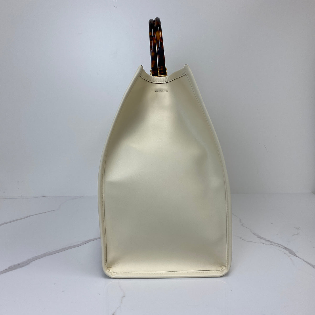 Fendi Sunshine Large, White Calfskin, Gold Tone hardware — side view