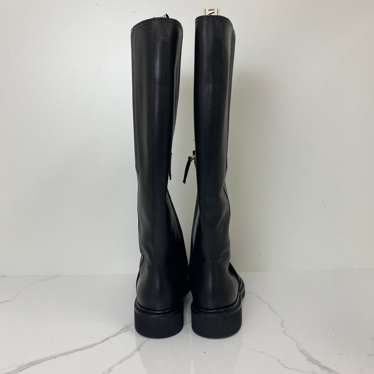 Roger Vivier Viv Rangers Leather Knee-High Boots, Black Calfskin, Gold Tone hardware — back view