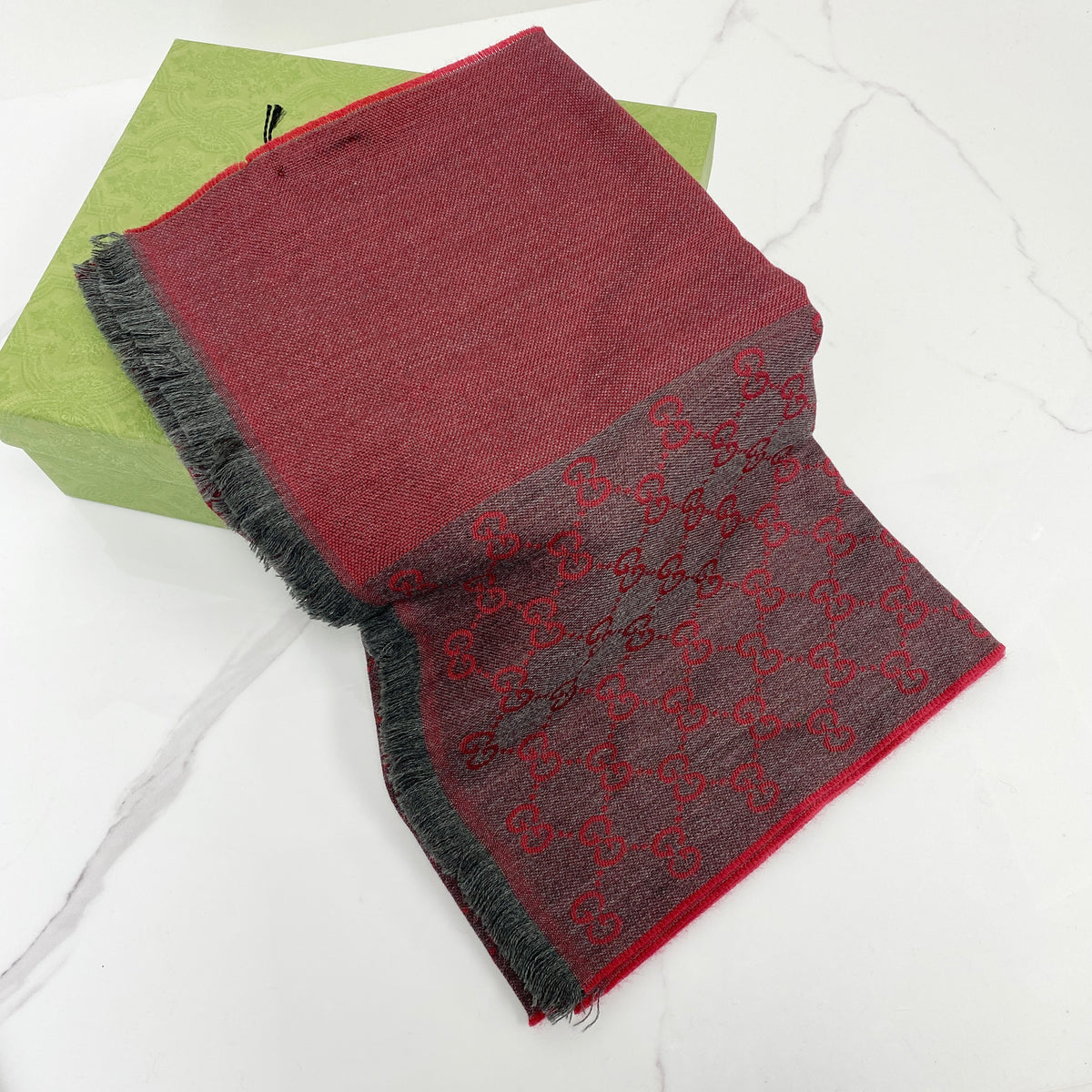 Gucci Reversible Wool Jacquard Scarf, Red/Gray 100%Wool — main image