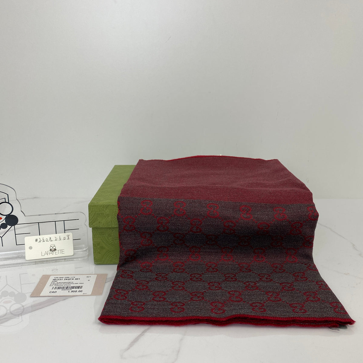 Gucci Reversible Wool Jacquard Scarf, Red/Gray 100%Wool — front view