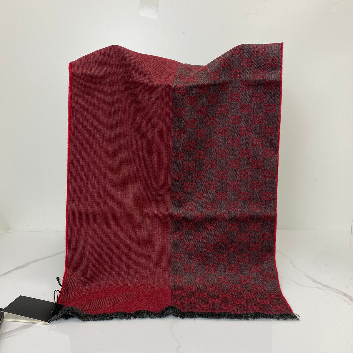 Gucci Reversible Wool Jacquard Scarf, Red/Gray 100%Wool — back view