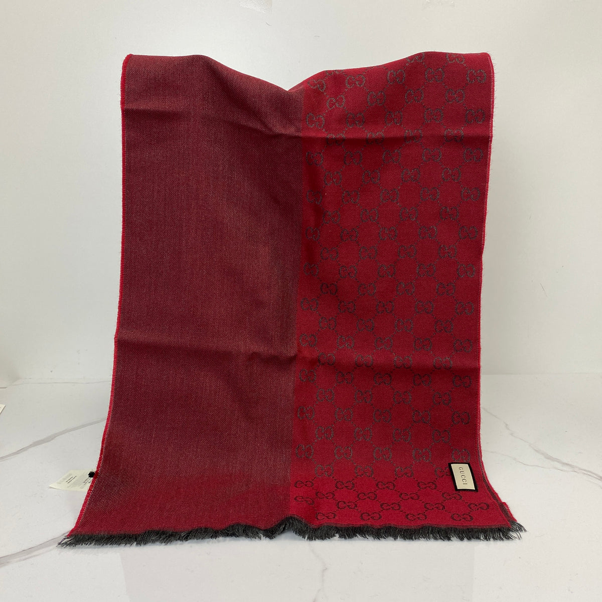 Gucci Reversible Wool Jacquard Scarf, Red/Gray 100%Wool — side view