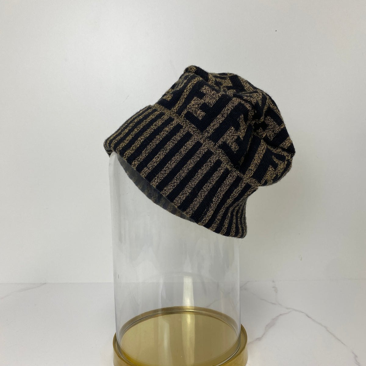 Fendi Hat, Black/Brown 100%Merino Wool — back view
