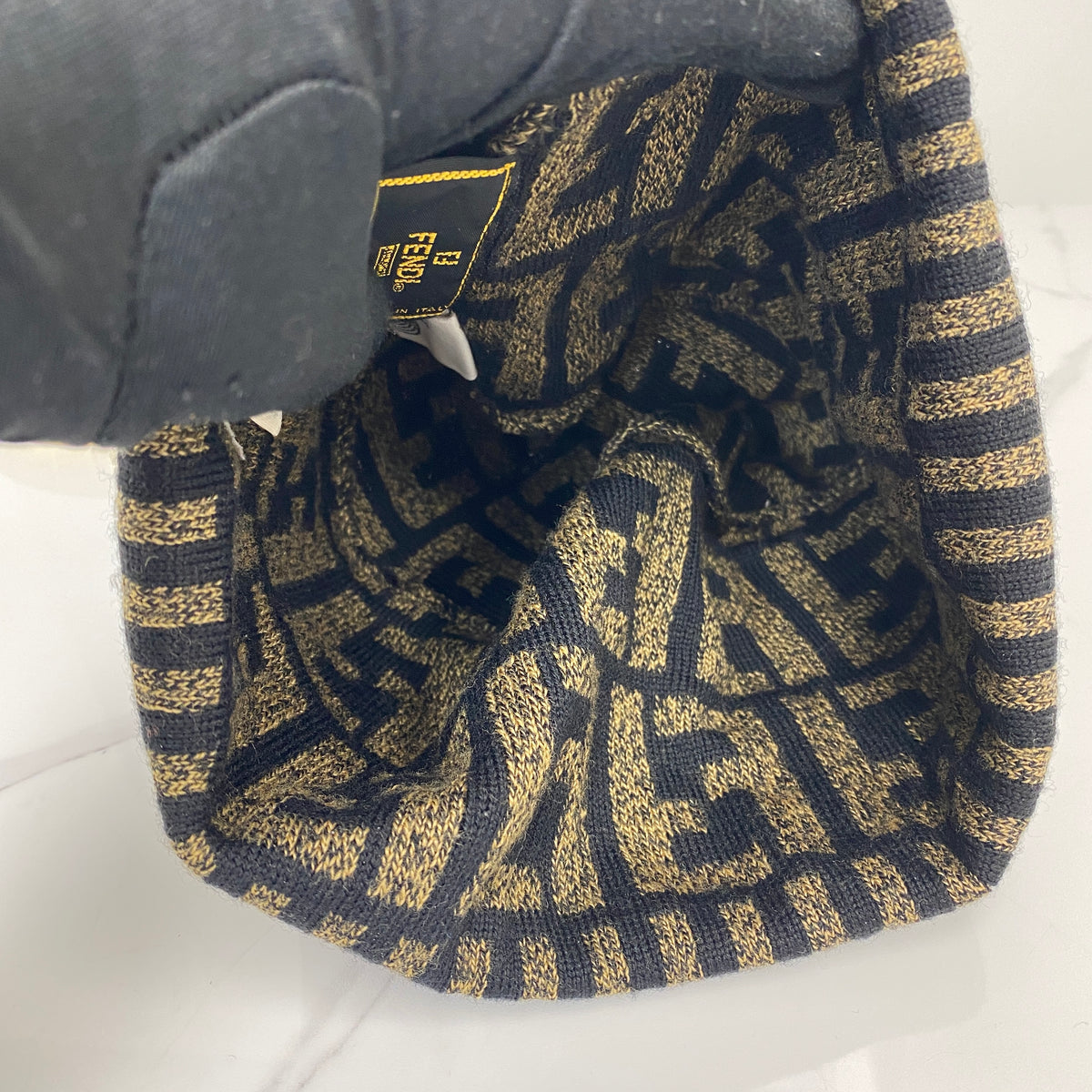 Fendi Hat, Black/Brown 100%Merino Wool — bottom view