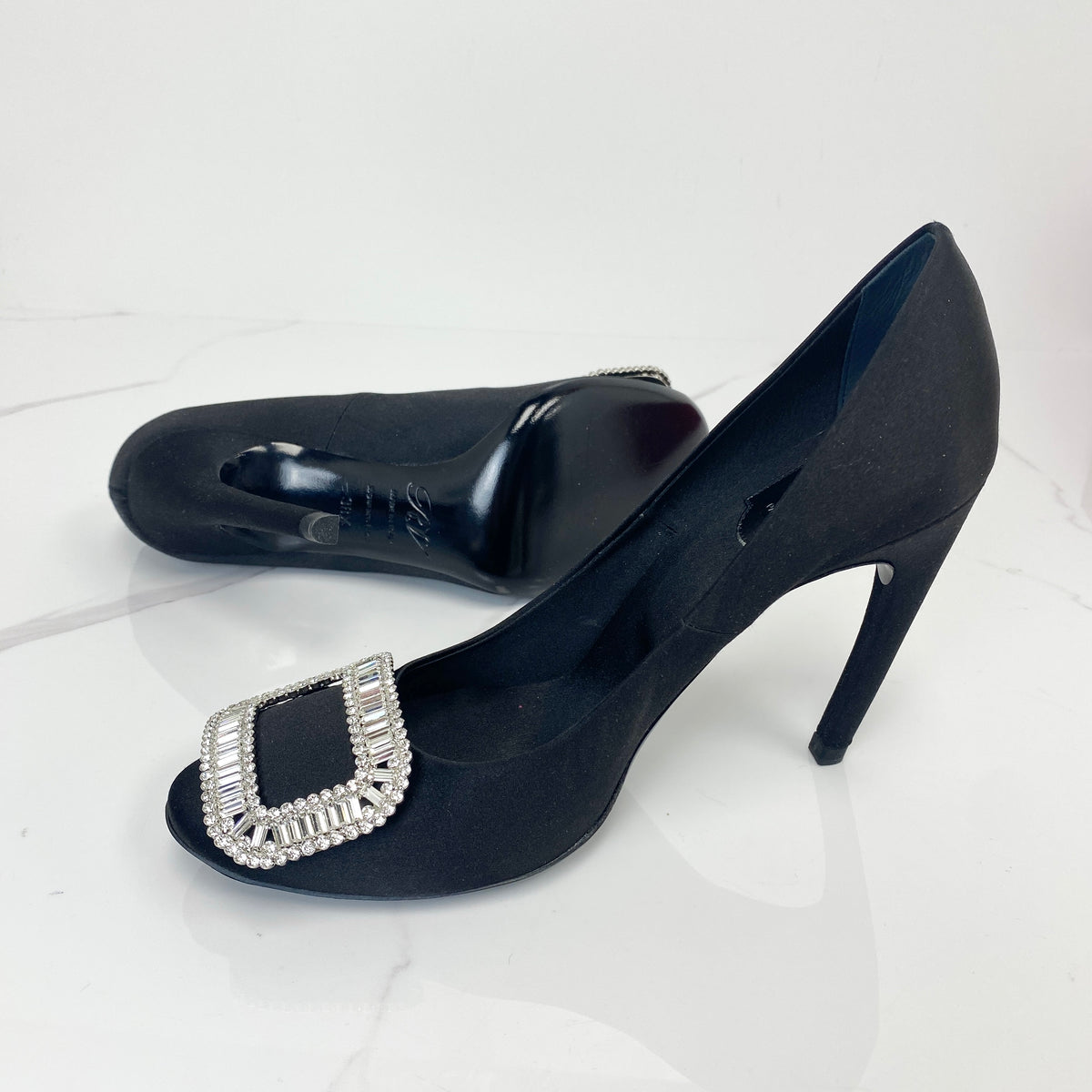 Roger Vivier Heels Black Crystal, Black Silk Blend Satin, Crystal hardware — main image