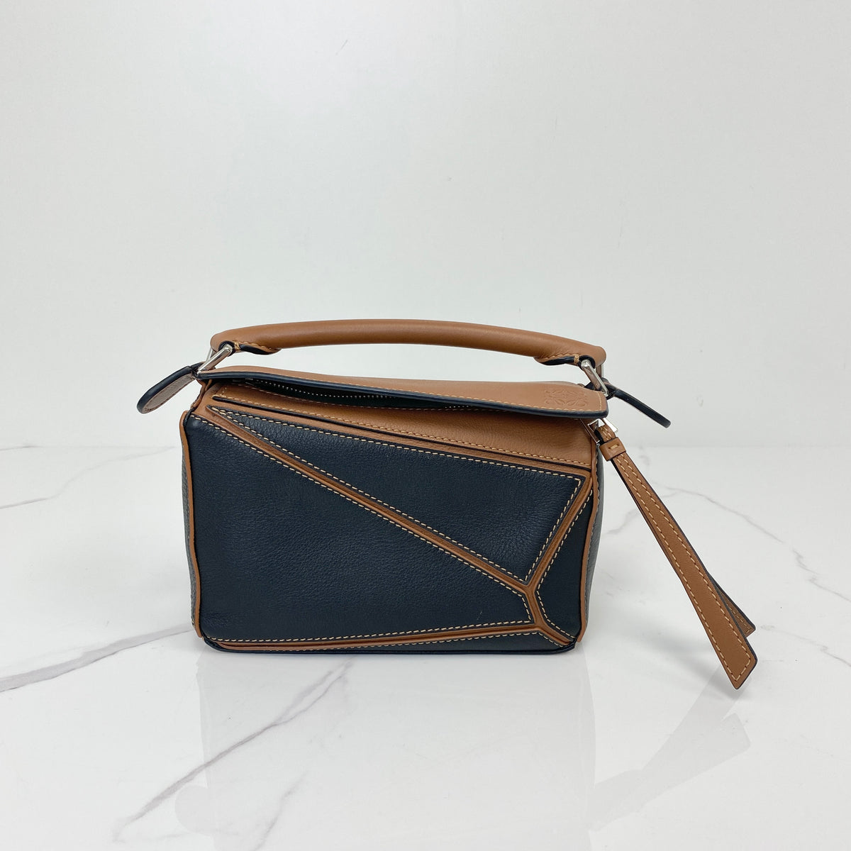 Loewe Mini puzzle, Black/Tan Soft Grained Calfskin, Silver Tone hardware — main image