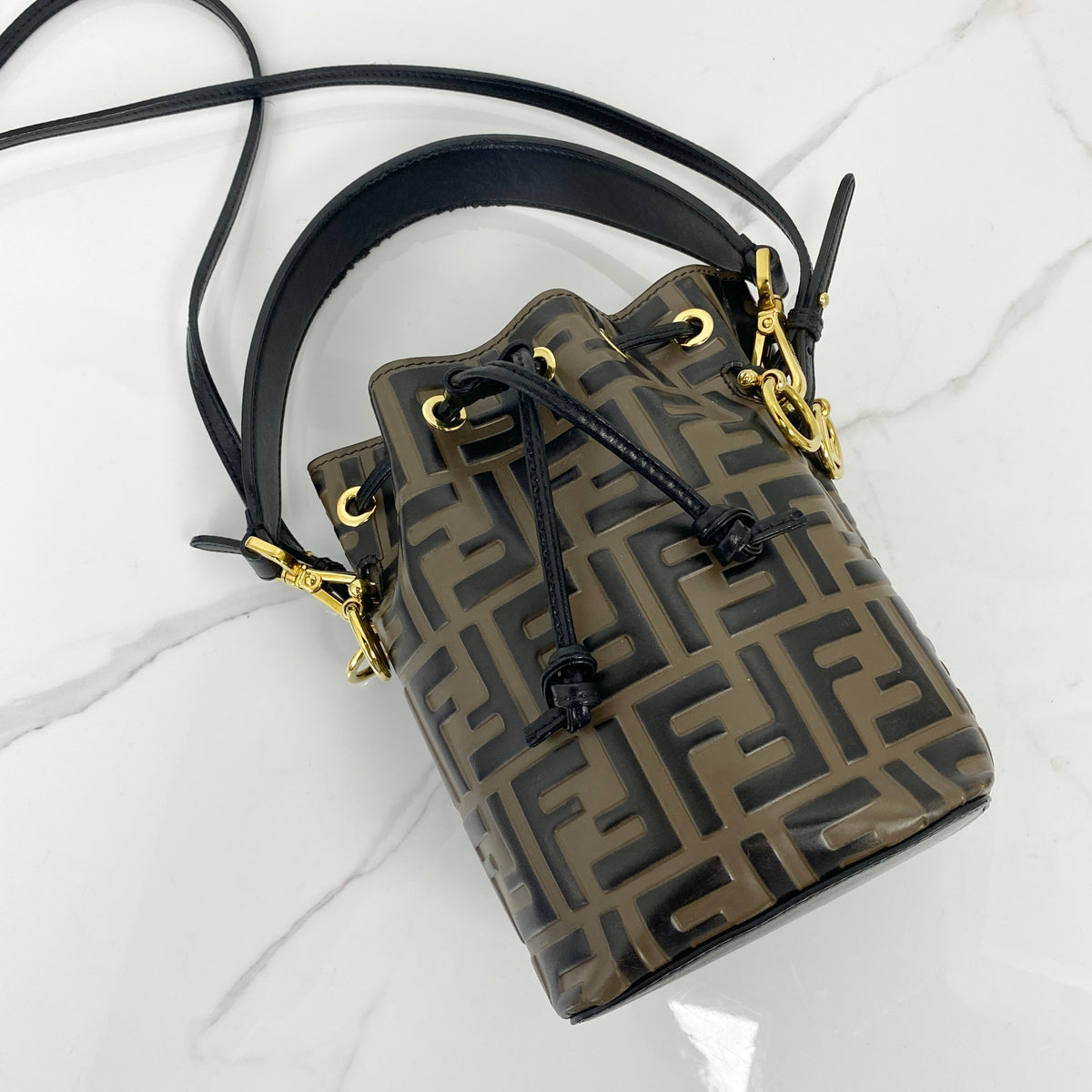 Fendi Mon Tresor Bucket Bag, Black/Brown Calfskin, Gold Tone hardware — main image