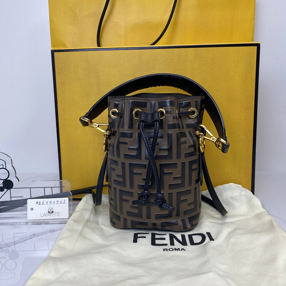 Fendi Mon Tresor Bucket Bag, Black/Brown Calfskin, Gold Tone hardware — front view