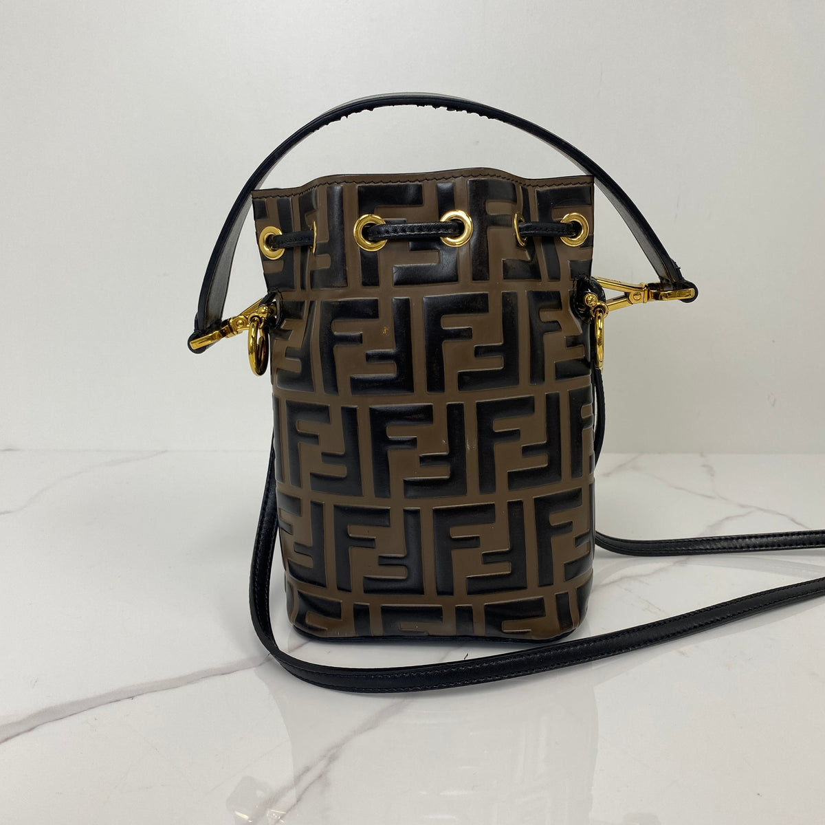 Fendi Mon Tresor Bucket Bag, Black/Brown Calfskin, Gold Tone hardware — back view