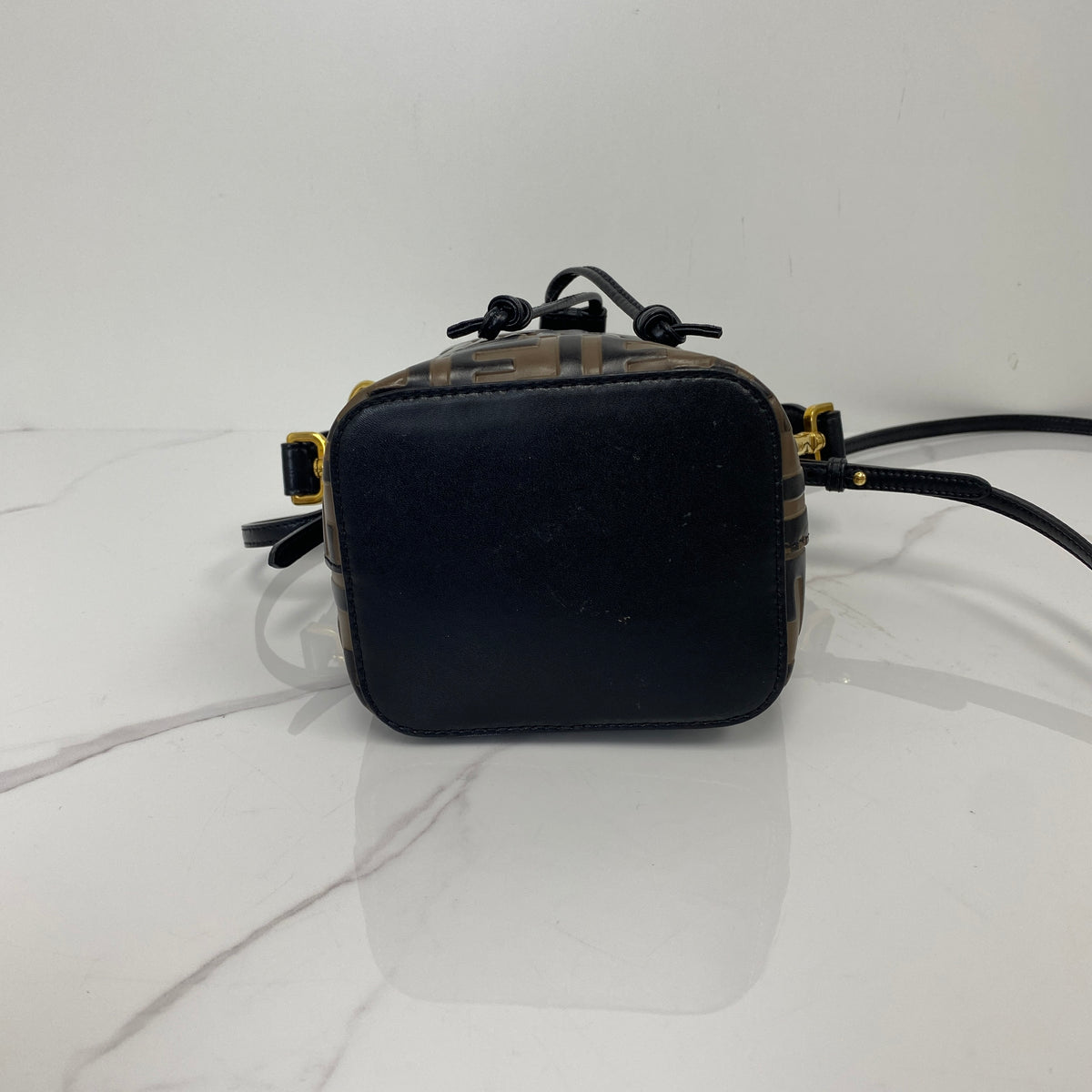 Fendi Mon Tresor Bucket Bag, Black/Brown Calfskin, Gold Tone hardware — bottom view