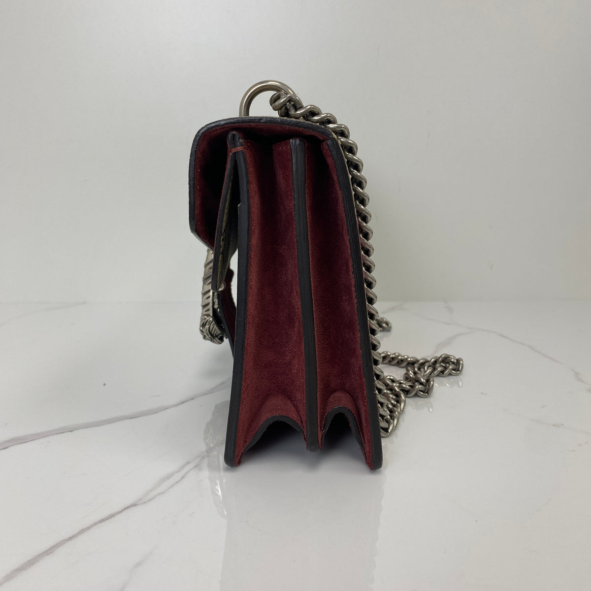 Gucci Dionysus Small Shoulder Bag, Mix Color GG Supreme Canvas, Antique Silver Tone hardware — side view