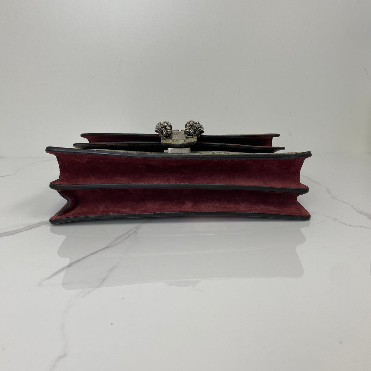 Gucci Dionysus Small Shoulder Bag, Mix Color GG Supreme Canvas, Antique Silver Tone hardware — bottom view