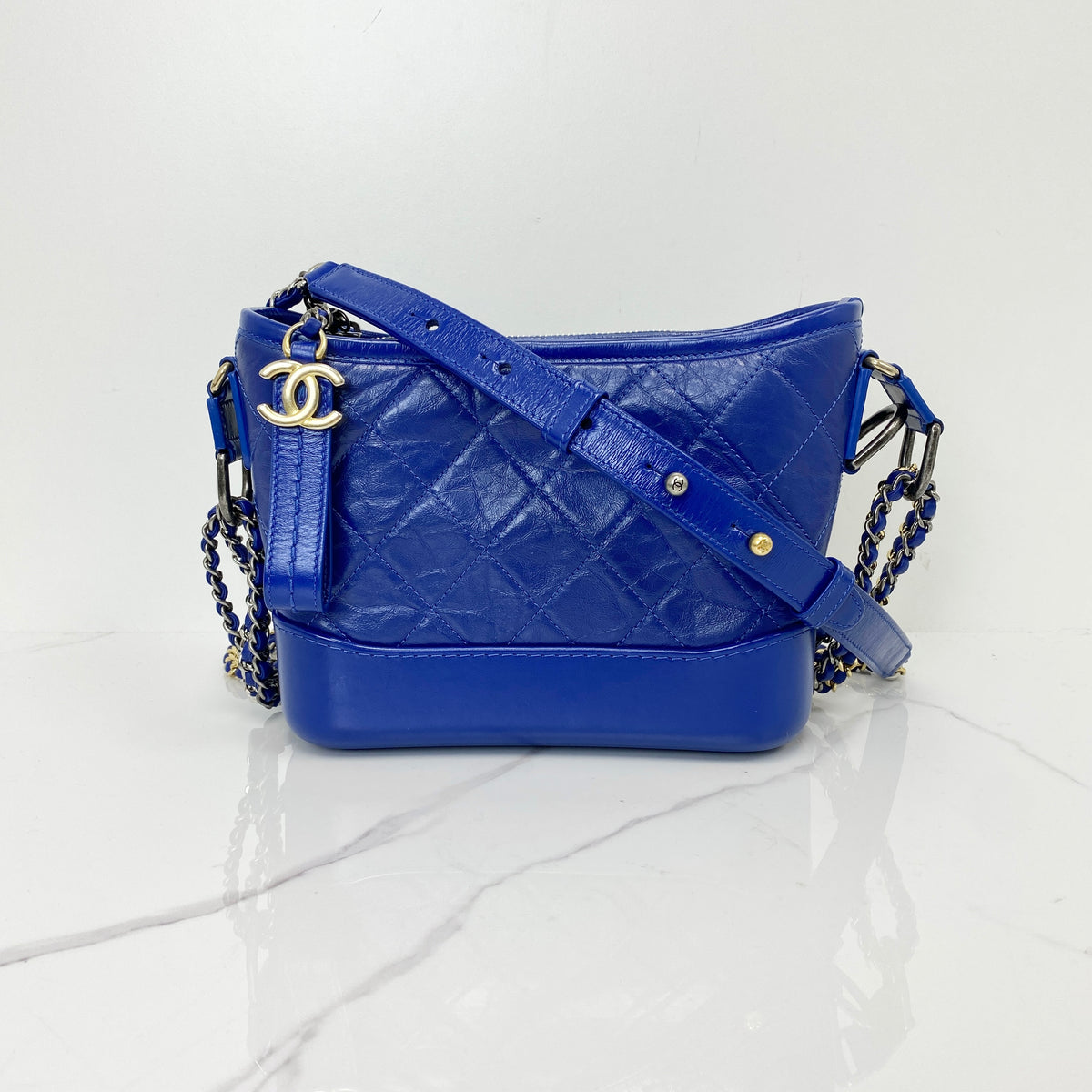 Chanel Small Gabrielle Hobo Bag, Blue Aged Calfskin, Multicolor hardware — main image