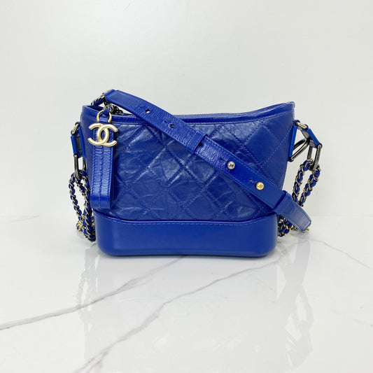 Chanel Small Gabrielle Hobo Bag, Blue Aged Calfskin, Multicolor hardware — main image