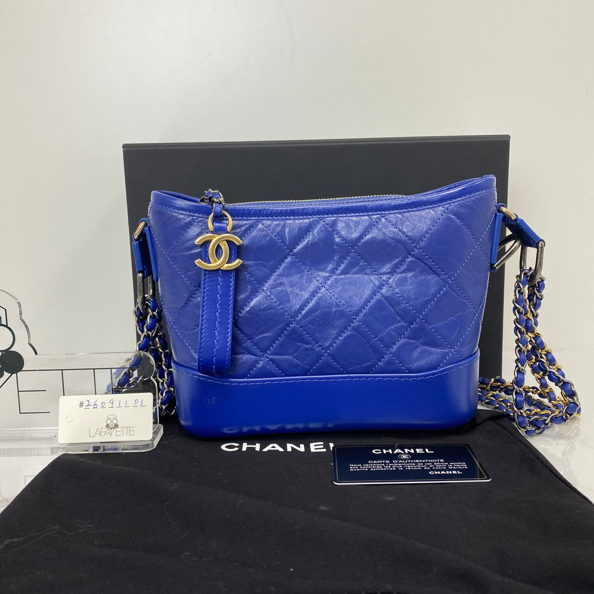 Chanel Small Gabrielle Hobo Bag, Blue Aged Calfskin, Multicolor hardware — front view