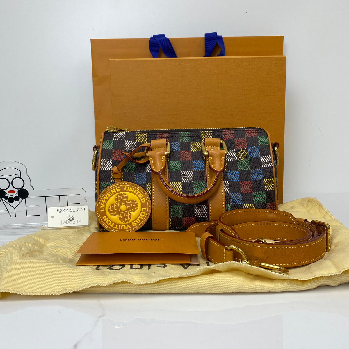 Louis Vuitton Keepall 25, Multicolor Coated Canvas, Gold Tone hardware — front view