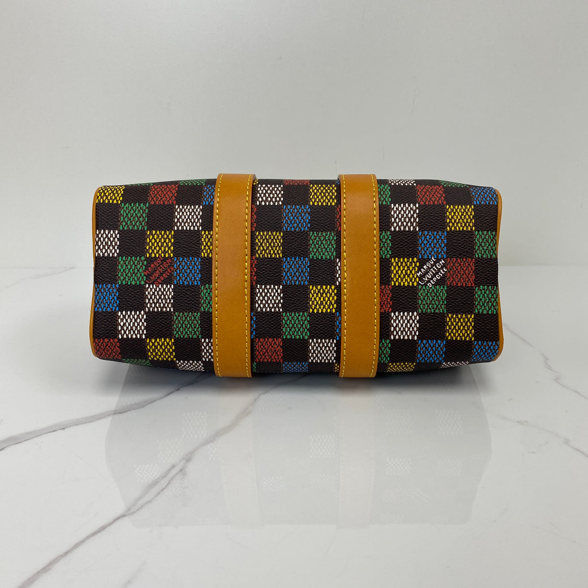 Louis Vuitton Keepall 25, Multicolor Coated Canvas, Gold Tone hardware — bottom view