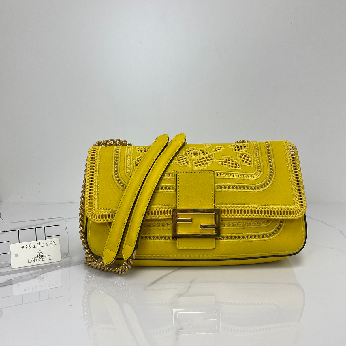 Fendi Baguette, Yellow Calfskin, Gold Tone hardware — front view