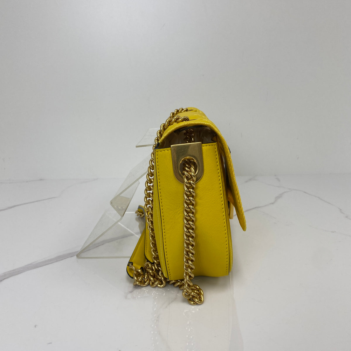 Fendi Baguette, Yellow Calfskin, Gold Tone hardware — side view