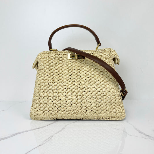 Fendi Peekaboo Handbag, Beige Raffia-Effect/Calfskin, Gold Tone hardware — main image