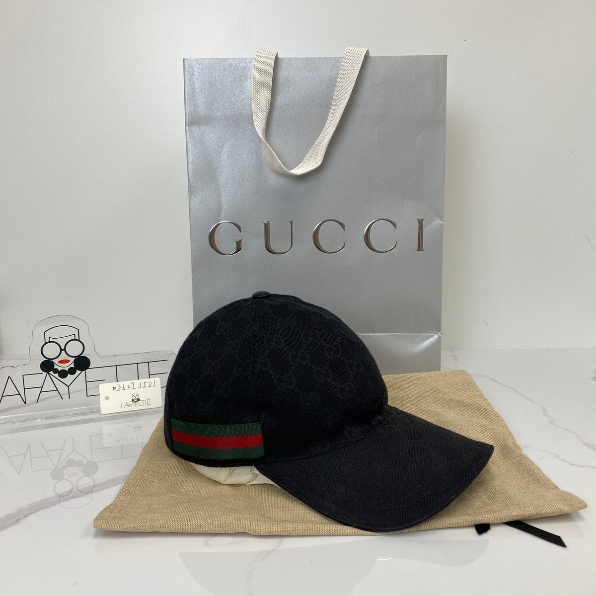 Gucci Hat, black Black GG Canvas, Gold Tone hardware — front view