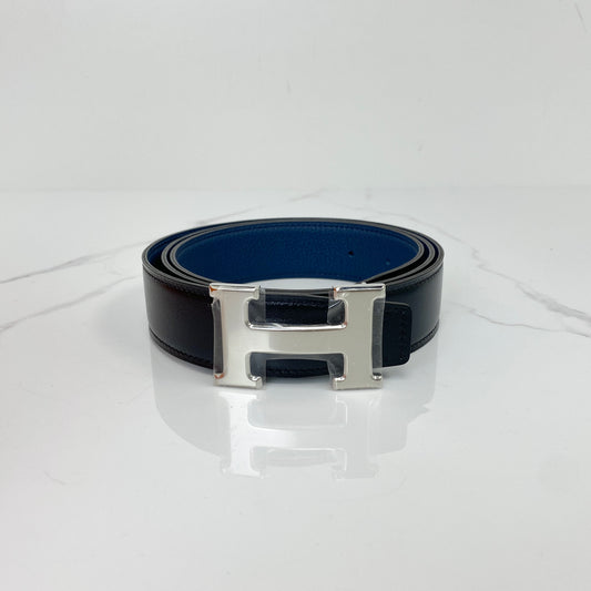 Hermès Belt, Noir/Bleu Nuit Togo Calfskin, Palladium hardware — main image