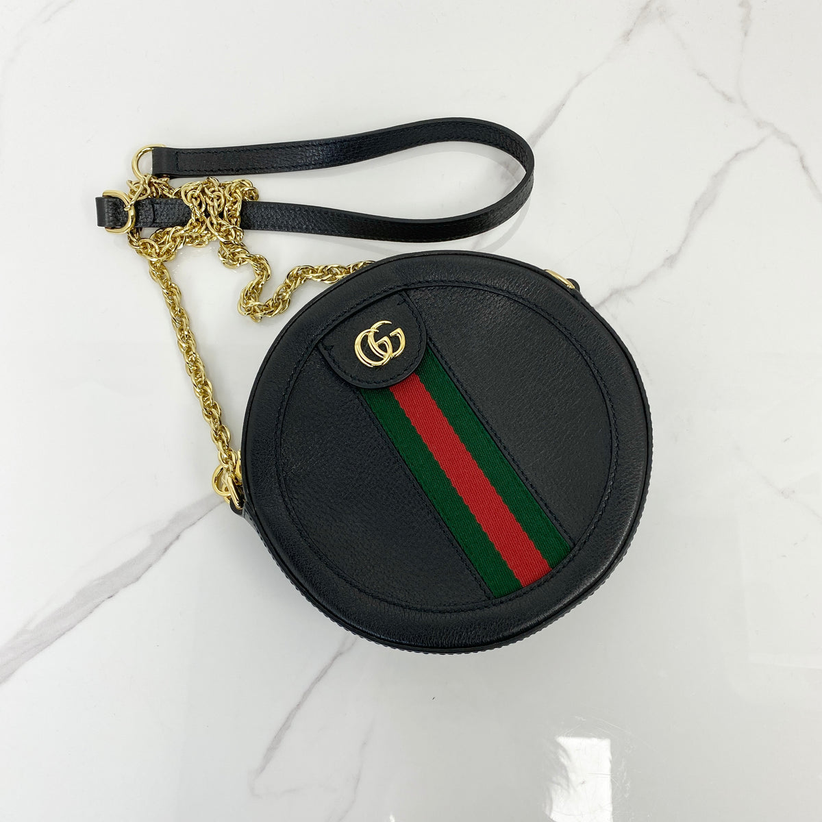 Gucci Monogram Crossbody Bag, Black Calfskin, Gold Tone hardware — main image