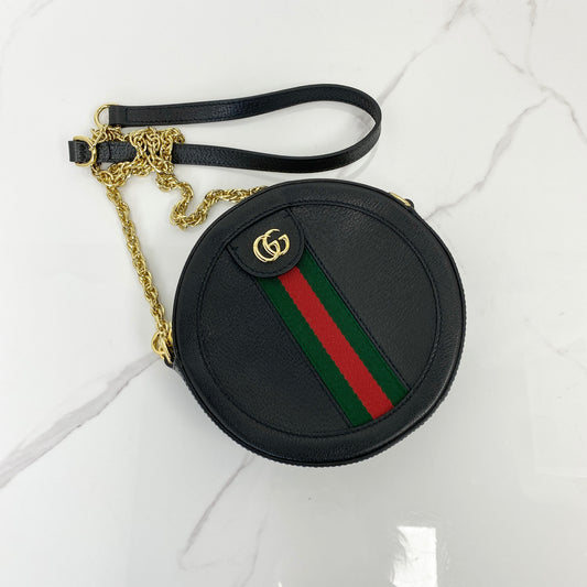 Gucci Monogram Crossbody Bag, Black Calfskin, Gold Tone hardware — main image