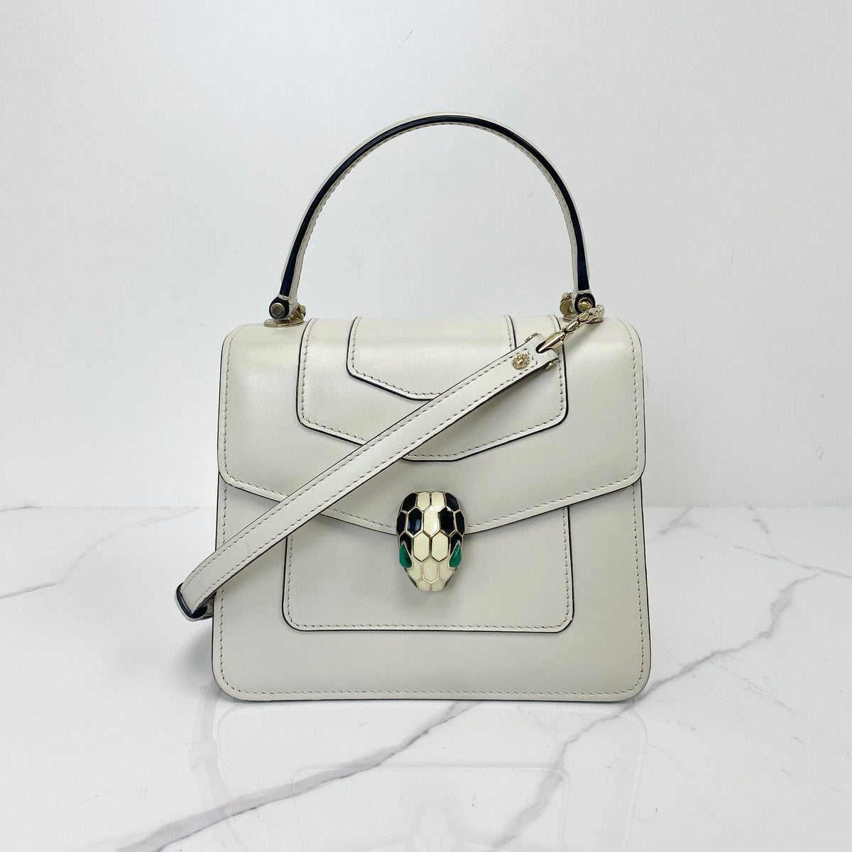 Bvlgari Serpenti Forever Mini Crossbody, White Calfskin, Gold Tone hardware — main image