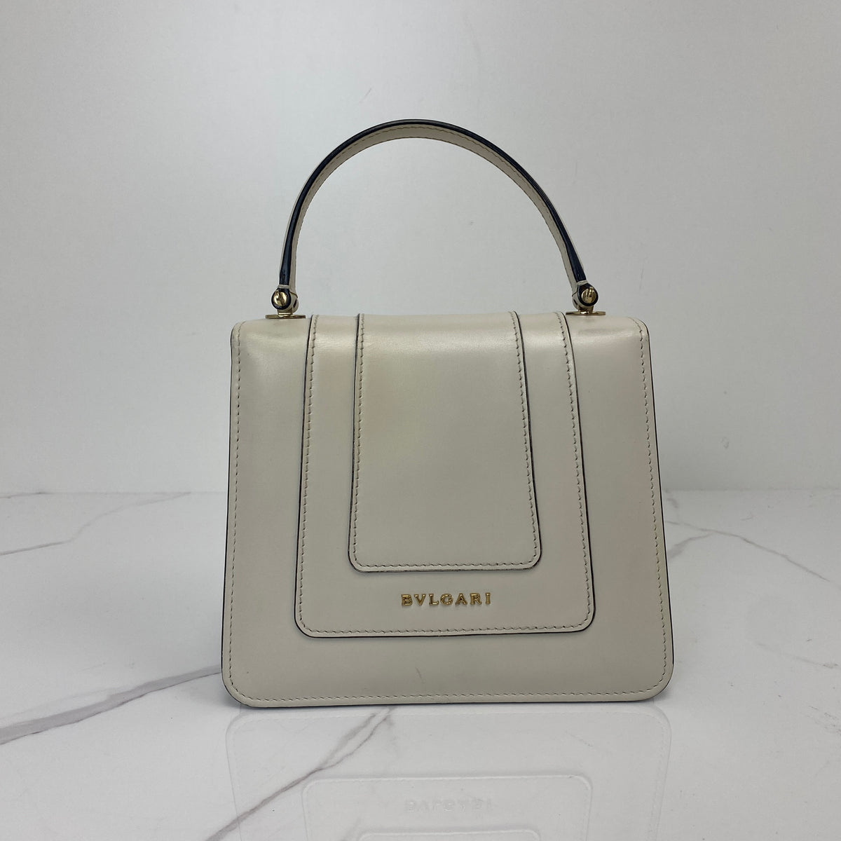Bvlgari Serpenti Forever Mini Crossbody, White Calfskin, Gold Tone hardware — back view