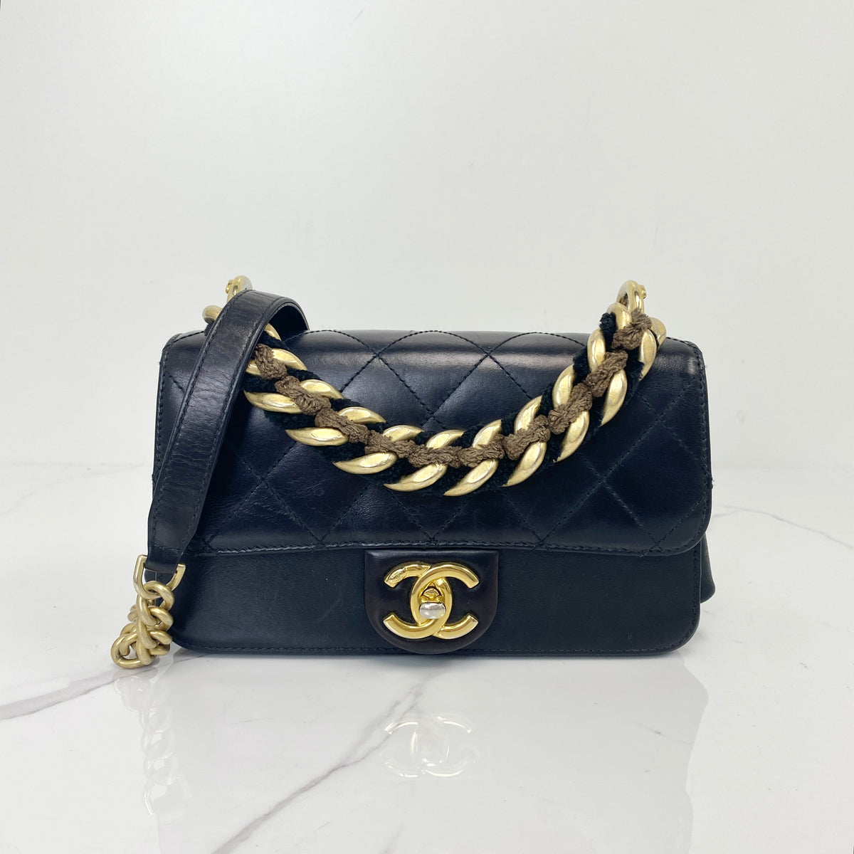 Chanel Mini classic Flap Bag, Black Calfskin, Antique Gold Tone hardware — main image
