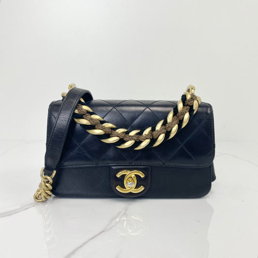Chanel Mini classic Flap Bag, Black Calfskin, Antique Gold Tone hardware — main image