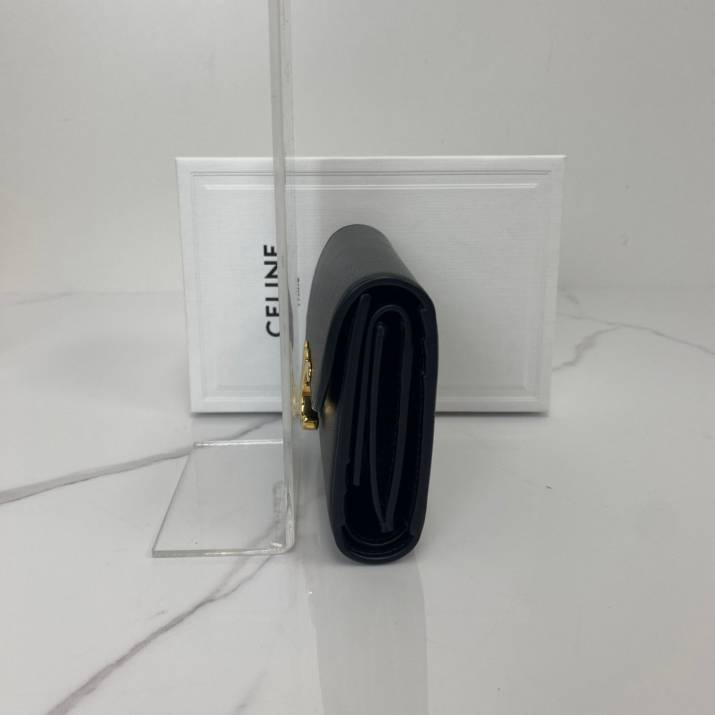 Celine Small Flap Wallet Triomphe In Shiny Calfskin