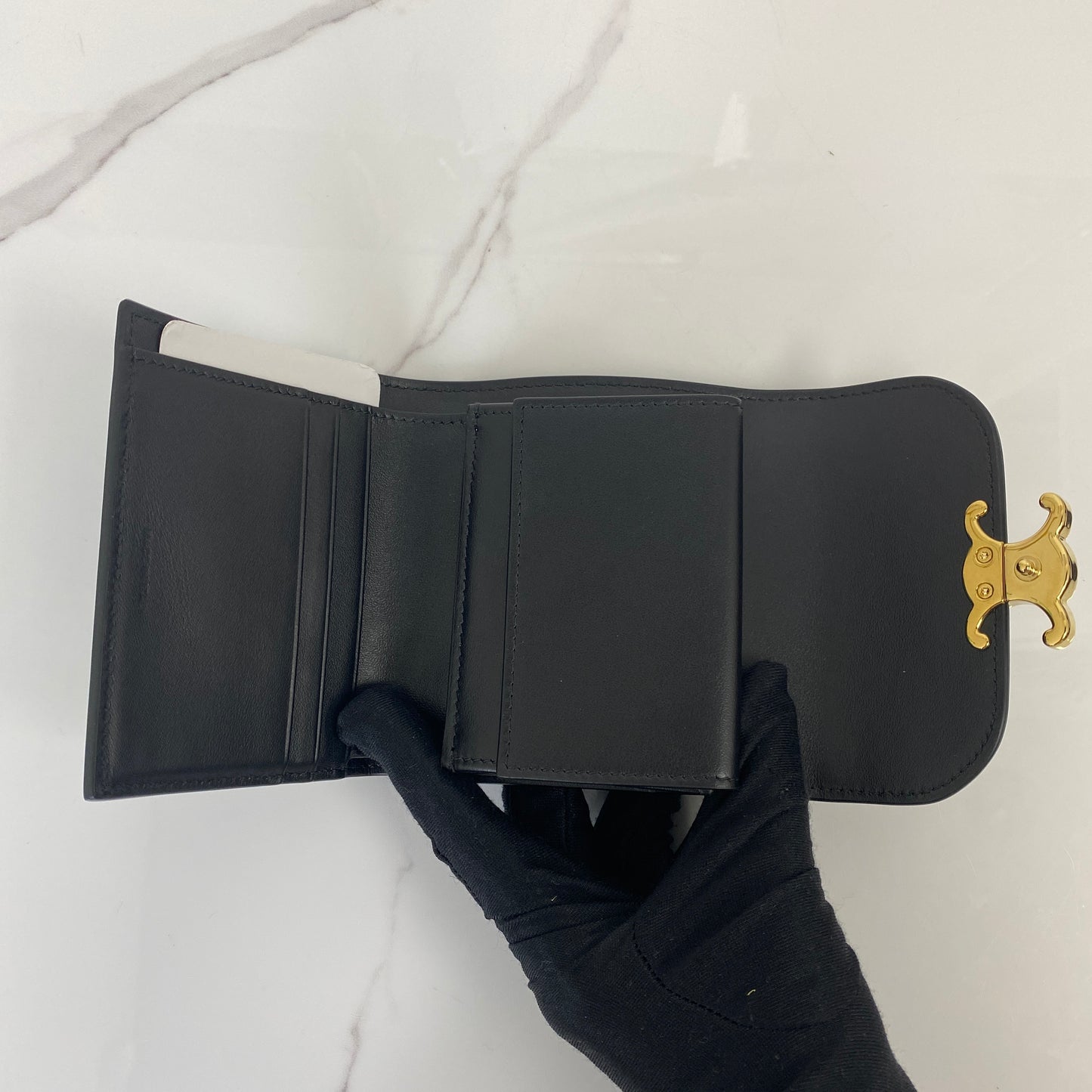 Celine Small Flap Wallet Triomphe In Shiny Calfskin