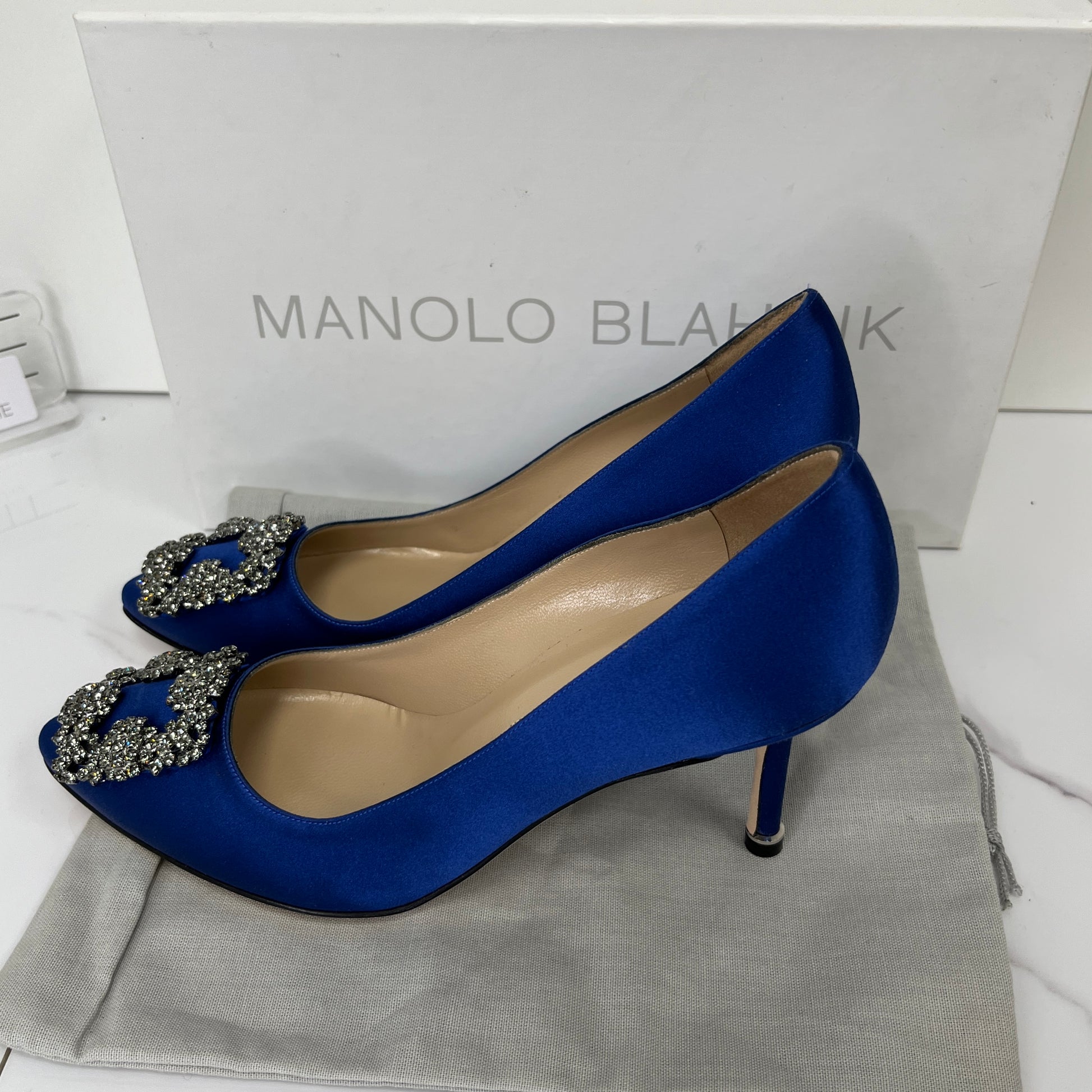 Manolo Blahnik Satin Jewel Buckle Pumps (70mm) - Size 37 - Lafayette Consignment
