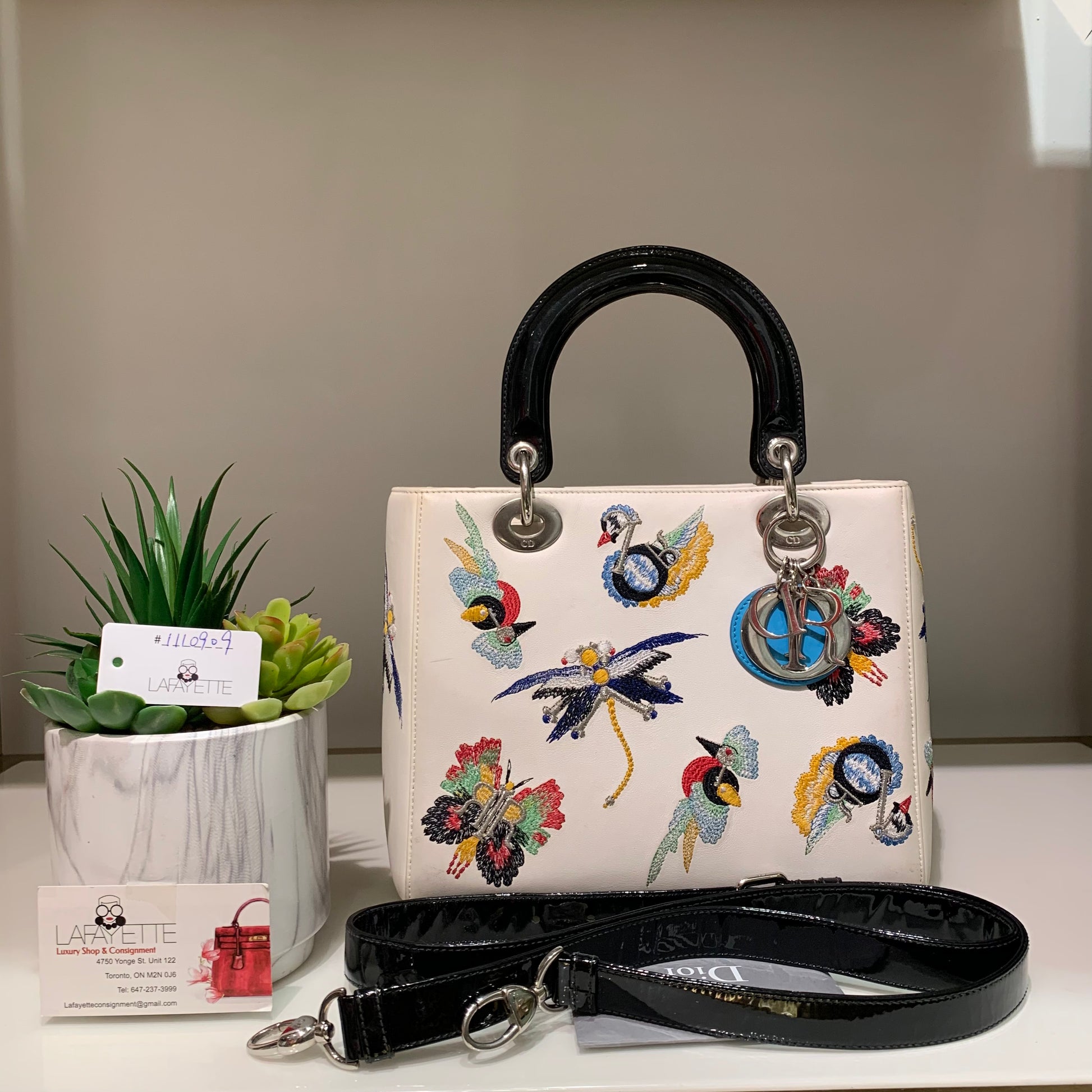Dior White Leather Embroidered Medium Lady Dior Bag - Lafayette Consignment