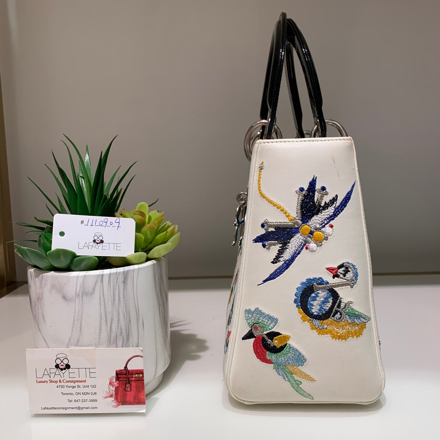 Dior White Leather Embroidered Medium Lady Dior Bag - Lafayette Consignment