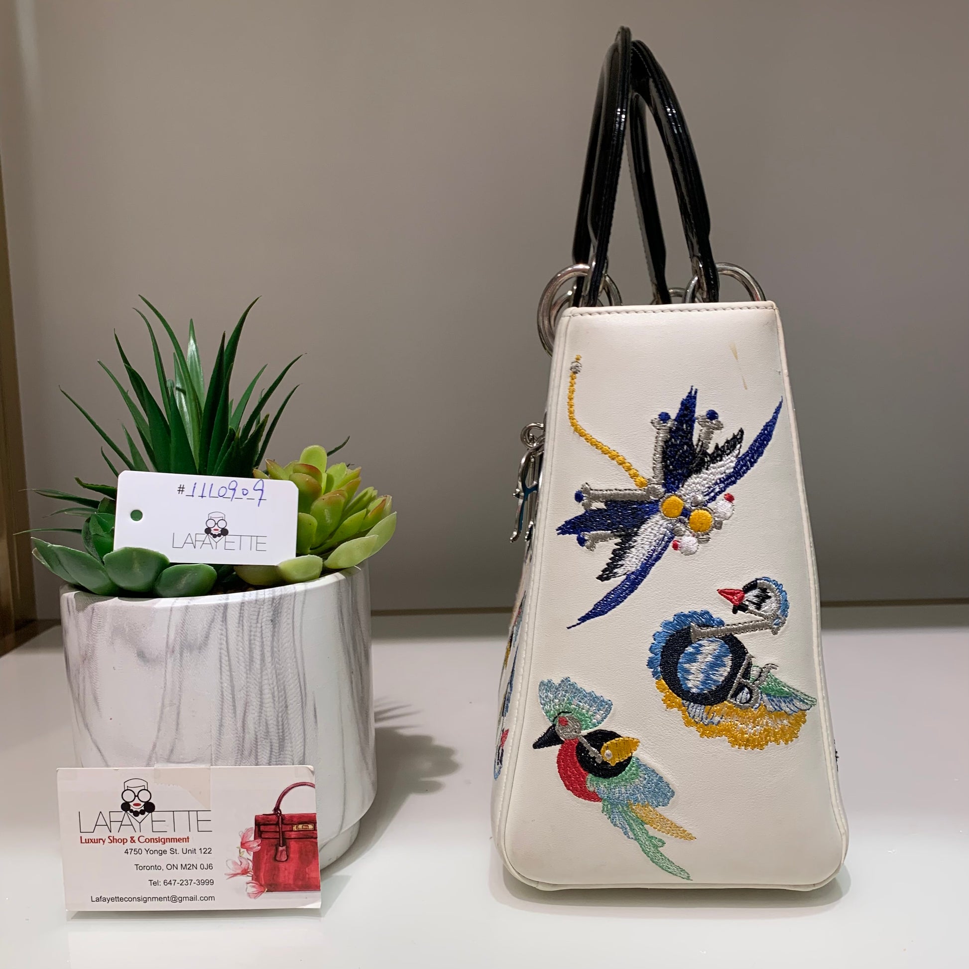 Dior White Leather Embroidered Medium Lady Dior Bag - Lafayette Consignment