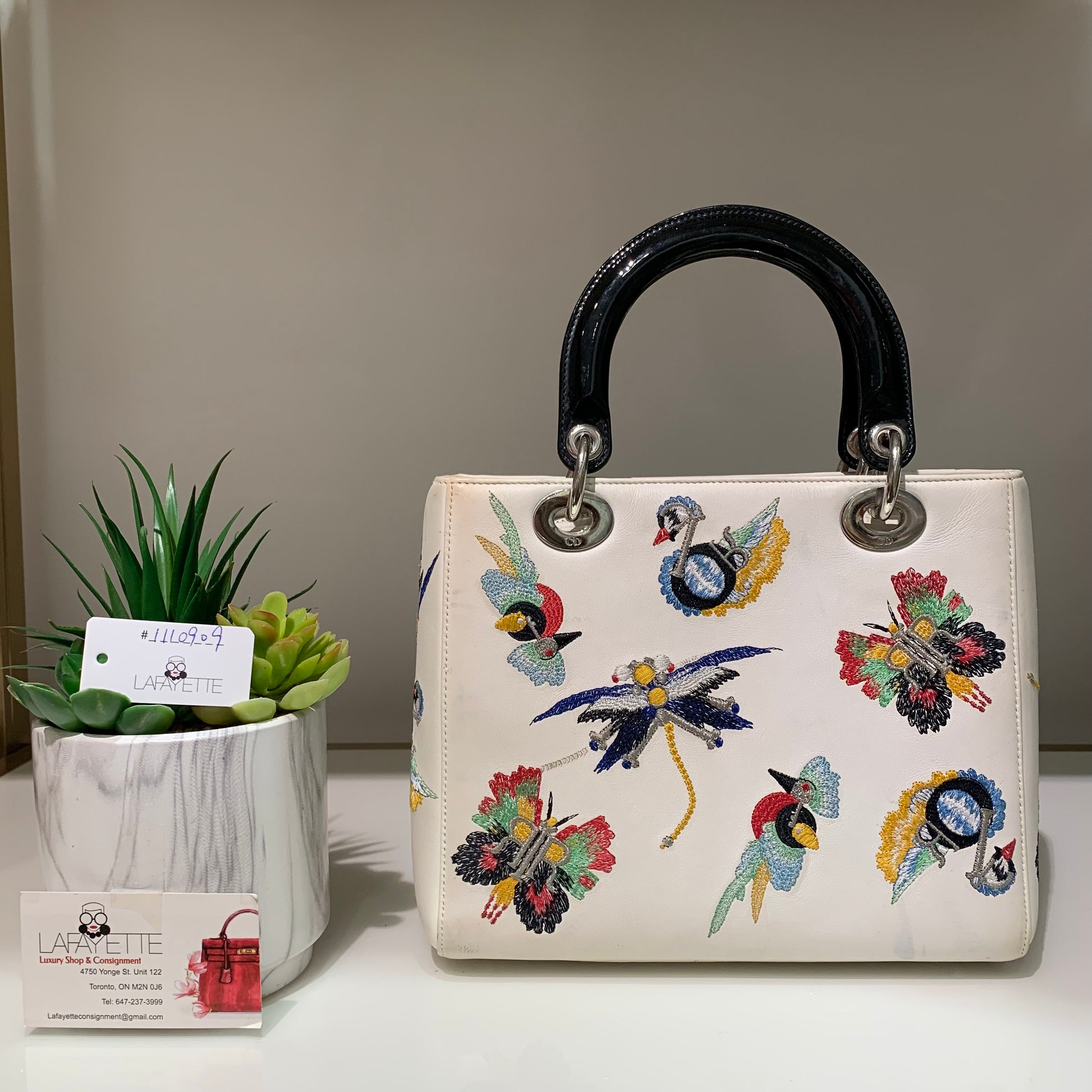 Dior White Leather Embroidered Medium Lady Dior Bag - Lafayette Consignment